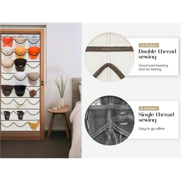 Over Door Hat Organizer 24 Pocket Baseball Cap Holder Hanging Closet Storage - Picture 4 of 7